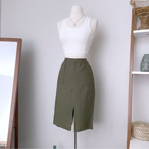 Linen Blend Military Green Skirt